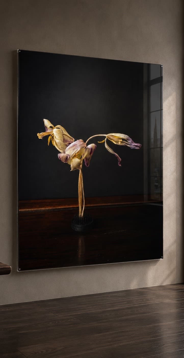 Een fotografisch wandobject met acrylglas in een interieurpresentatie