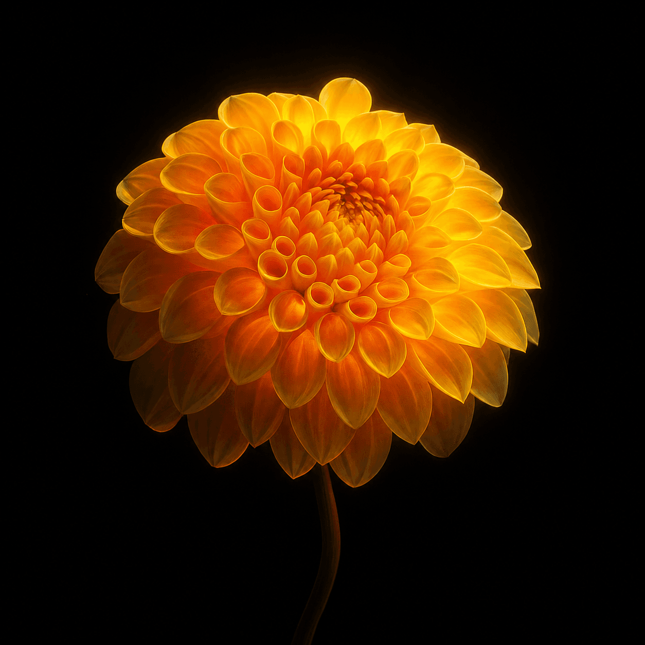 Sun Queen, dahlia as botanical fine art photography on Diasec